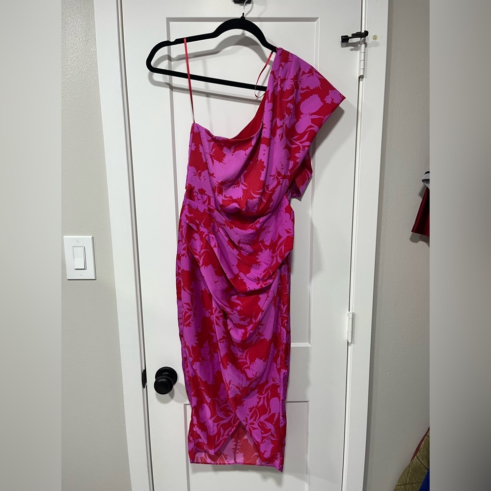 One Shoulder Pink Floral Dress